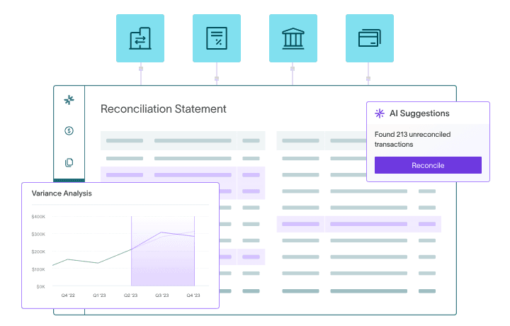 Reconciliation statement with AI suggestions and variance analysis