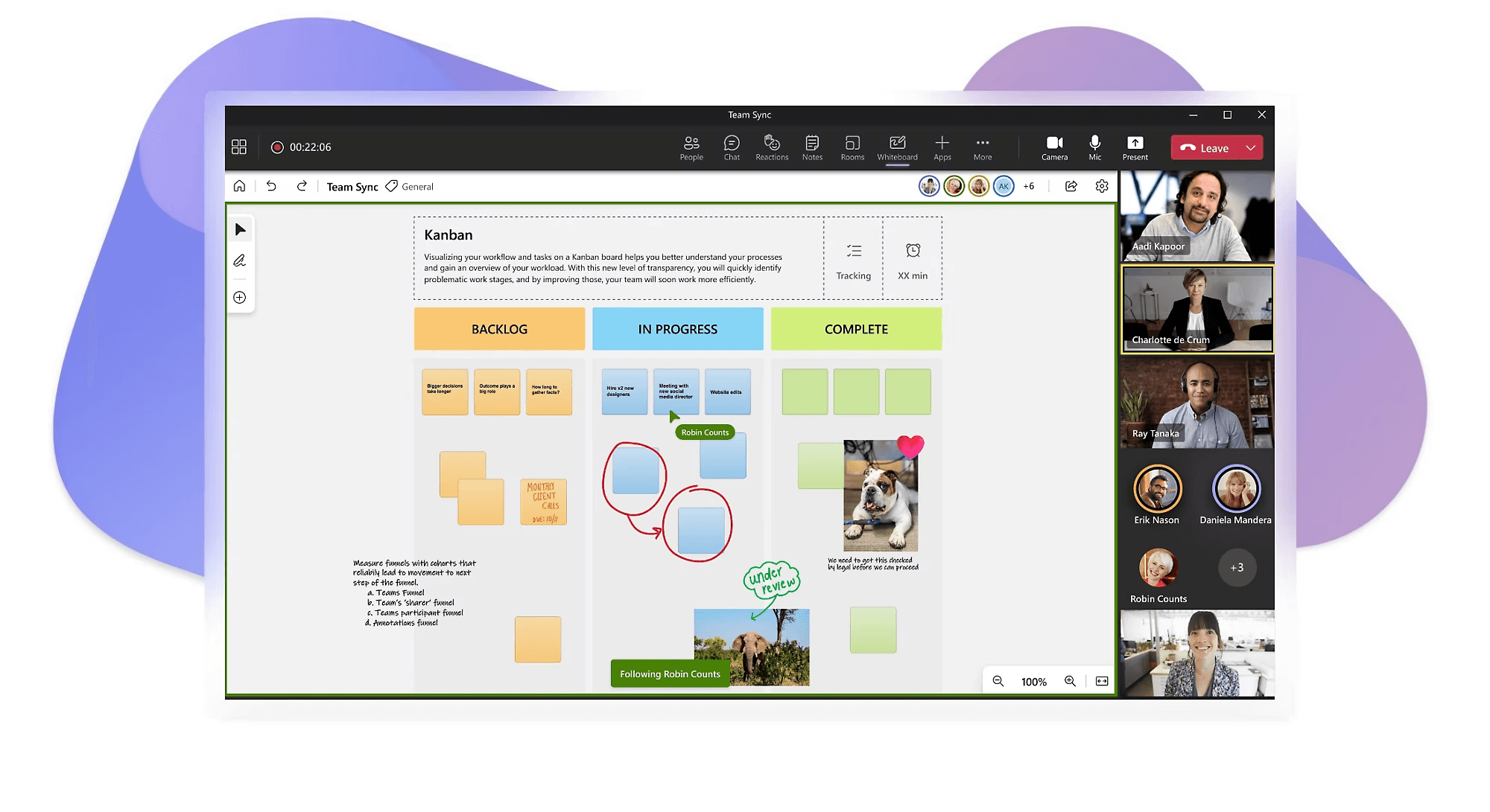 Team Sync kanban workflow on a desktop screen