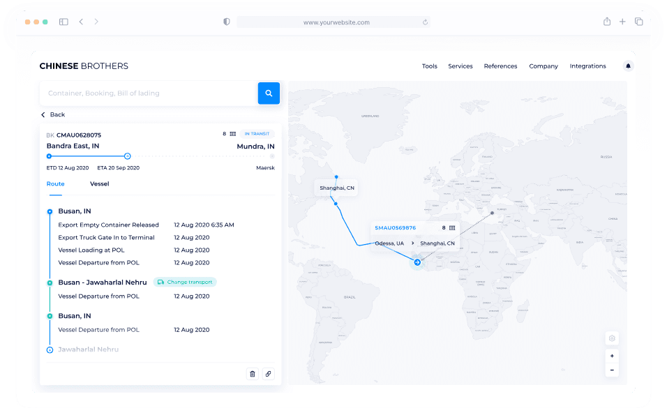 Live tracking map for an order in transit