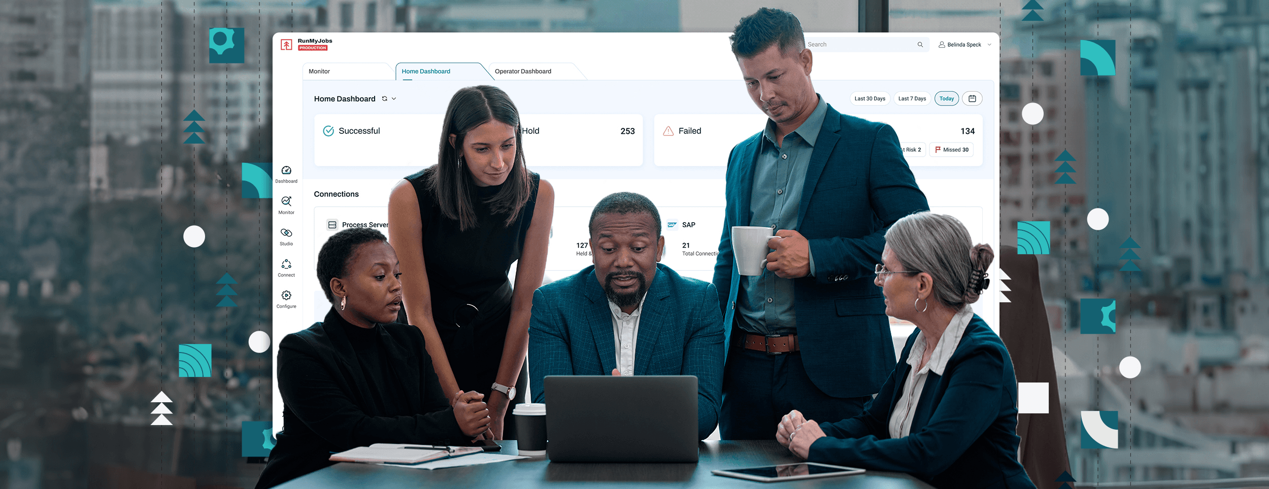 Finance team reviewing an operations dashboard together